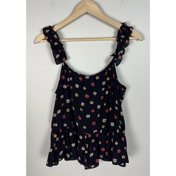 Madewell Silk Ruffle-Strap Cami Top in Confetti Floral Size 10 Navy Blue Floral - Picture 2 of 9